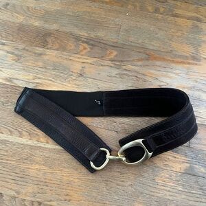 Brave Leather Belt Black Elastic Gold Hardware Size 32